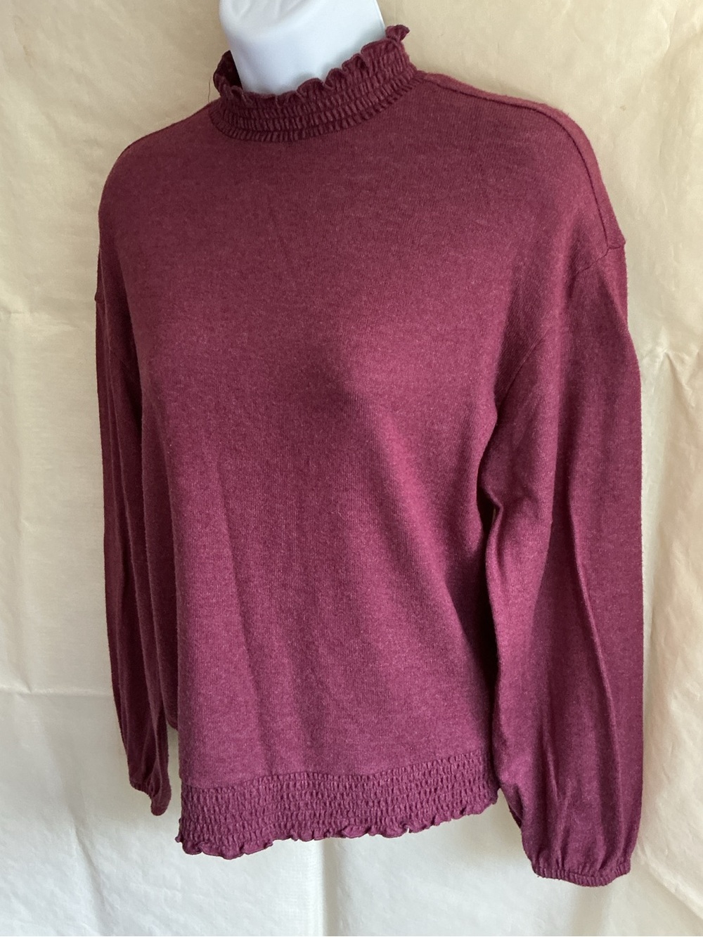 a new day Burgundy Ruffle Mock Neck Top